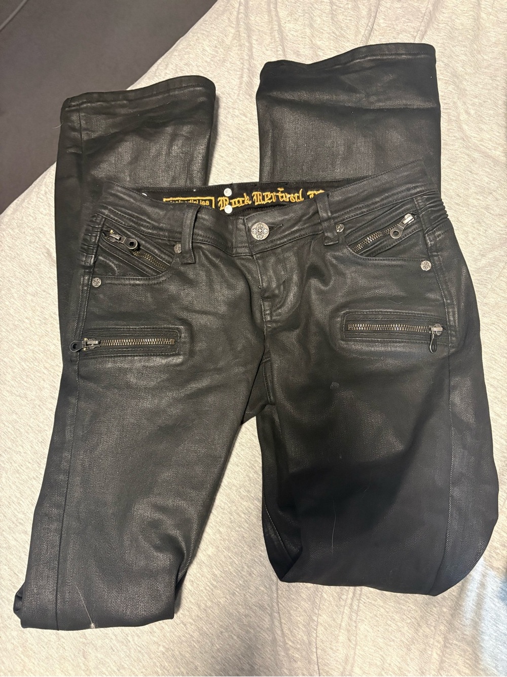 Lowrise bootcut waxed jeans